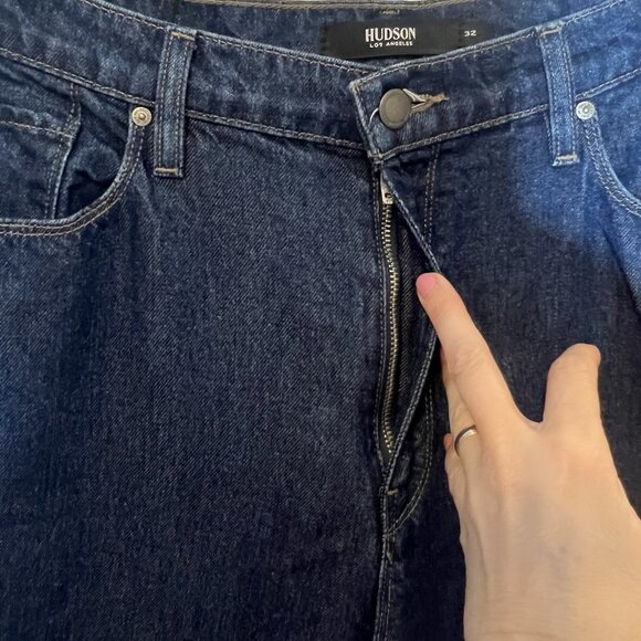 Hudson Anthropologie Women Jeans Holly Wide Leg Cropped Size 32 Blue Denim Zip - Picture 15 of 16